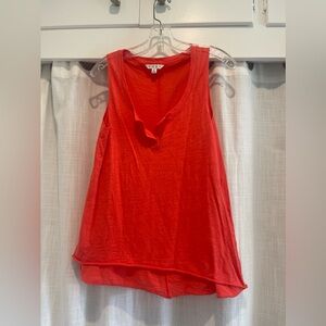 CAbi women’s top orange cotton v-neck sleeveless cut off hem NWOT